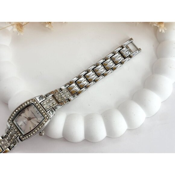 Charter Club Silver Toned Rhinestone Vintage Women's Wristwatch - 14mm - WORKS! - Picture 3 of 10
